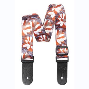 Stagg STE UKEFLOW ORA Sangle térylène ukulélé motif floral orange blanc