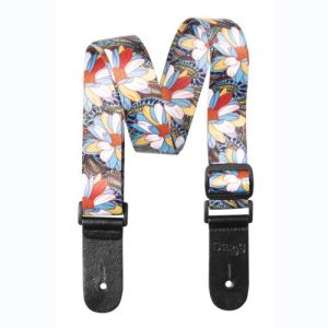 Stagg STE UKEFLOW BLU Sangle térylène ukulélé motif floral bleu jaune