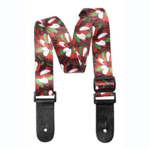 Stagg STE UKEFLOW RED Sangle térylène ukulélé motif floral rouge vert